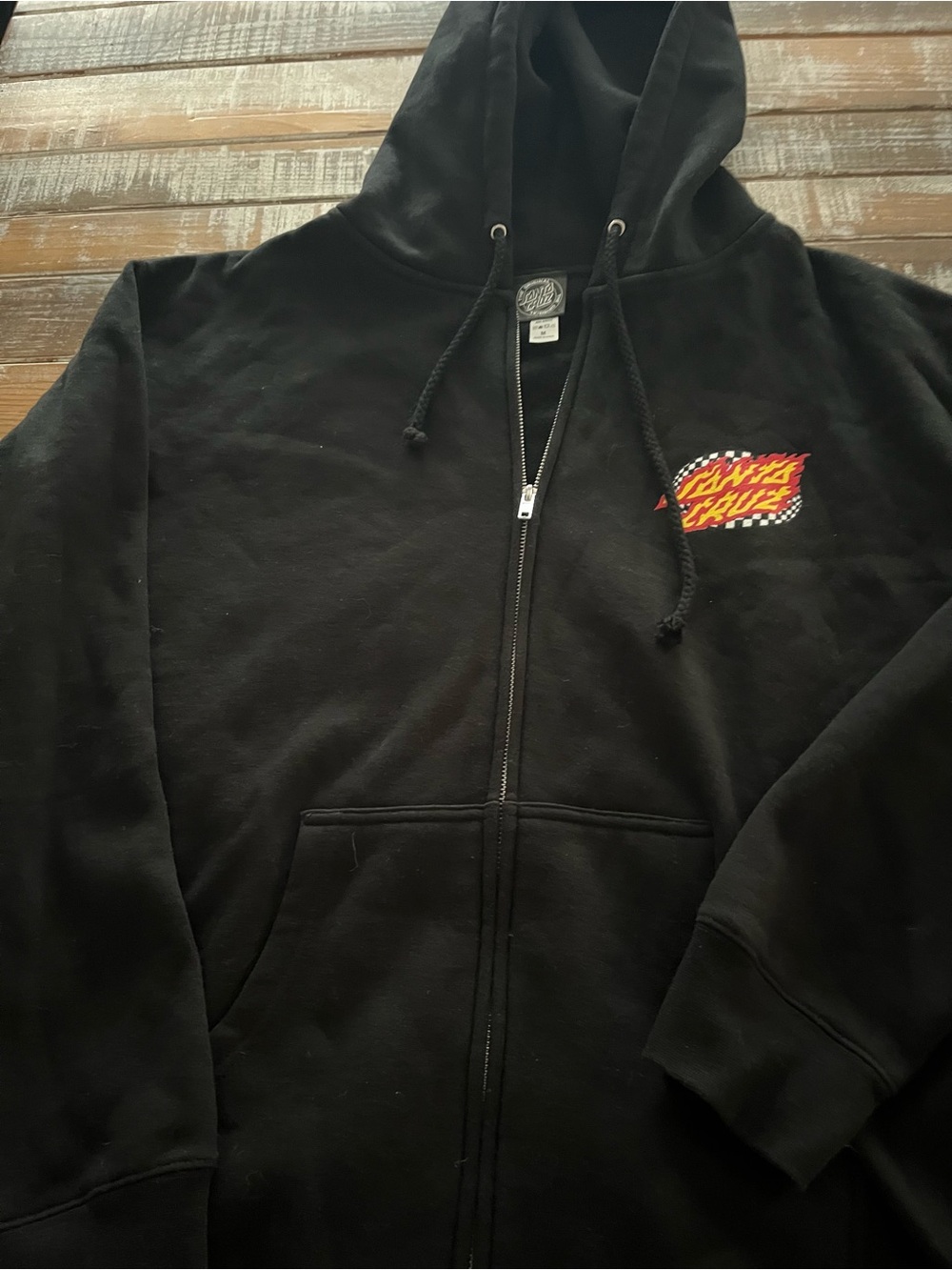 Santa Cruz Skateboards Black Zip Hoodie with Logo Tag